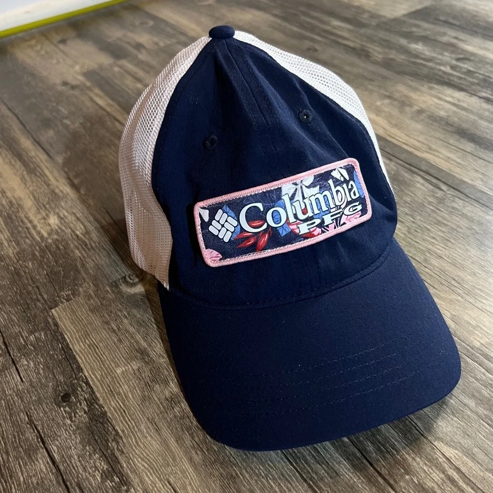 Columbia PFG Womens Trucker Hat Navy White Mesh Snapback Fishing‎ Outdoor Cap